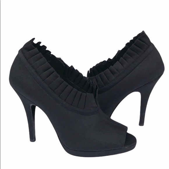 Touch of Nina Shoes - Nina Evelina Black Peep Toe Pleated Edge Heels